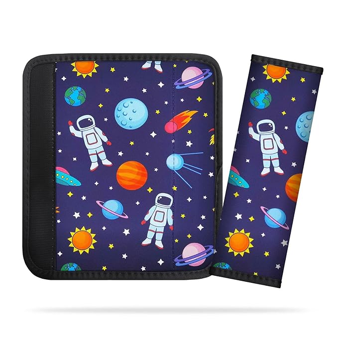 2Pack Seat Belt Cover for Kids, Cute Cartoon Pattern Car Seat Belt Pads Cover for Girls and Boys, Kid's Seat Belt Cushion, Shoulder Strap Pad (Spaceman)