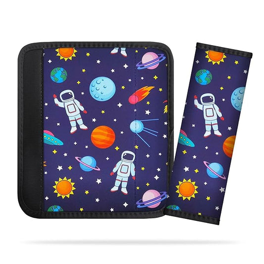 2Pack Seat Belt Cover for Kids, Cute Cartoon Pattern Car Seat Belt Pads Cover for Girls and Boys, Kid's Seat Belt Cushion, Shoulder Strap Pad (Spaceman)