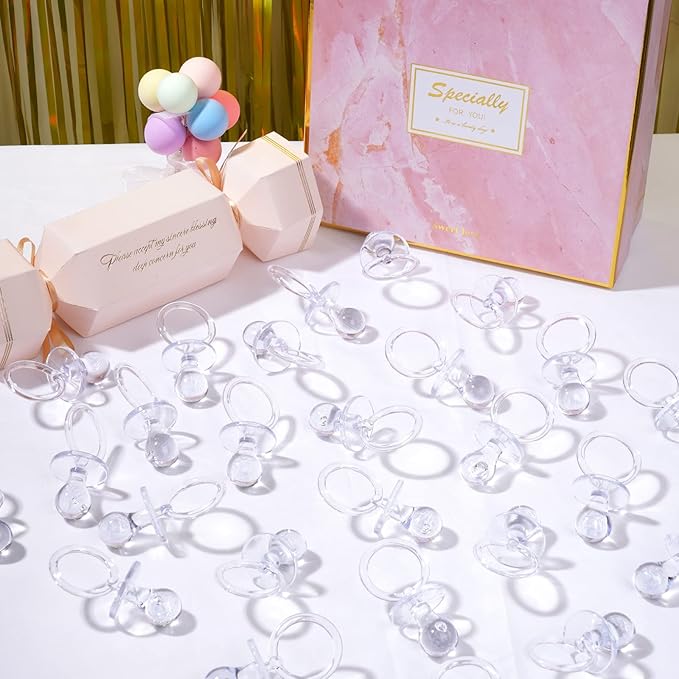 50 Pieces 2.75 Inch Baby Pacifier Baby Shower Plastic Pacifier for Baby Shower Pacifier, Baby Shower Gender Show Party Decoration DIY Baby Shower Birthday Party Gift (Clear)