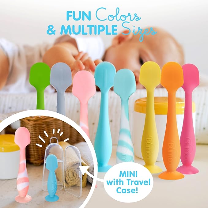 Bumco Baby Bum Brush + Mini Baby Diaper Cream Spatula with Case - BPA-Free Silicone Diaper Spatula with Suction Cup, Wipe-Clean, Mom-Invented Butt Paste Applicator (Pink Swirl & Gray)