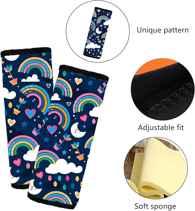 Car Seat Shoulder Strap Pads Carseat Strap Pad for Babies,Kids Soft Cushion ComfortSeat Strap Covers for Stroller，High Chair,Bogg Bag for Car Accessories (Rainbow)