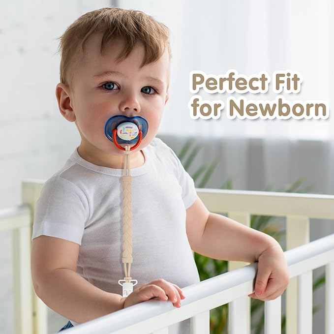 Pacifier Clips, 6-Pack Silicone Pacifier Holder Clip with Stylish Round Design, 100% Food Grade Silicone, Safe Essentials for Newborns Baby Boys and Girls