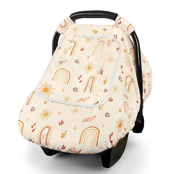 TANOFAR Car Seat Cover Baby, Winter Carseat Cover for Newborn, Infant Car Seat Cover with Windproof and Kick-Proof, Super Warm Plush Fleece Baby Carrier Cover for Infant Boys Girls (Rainbow)
