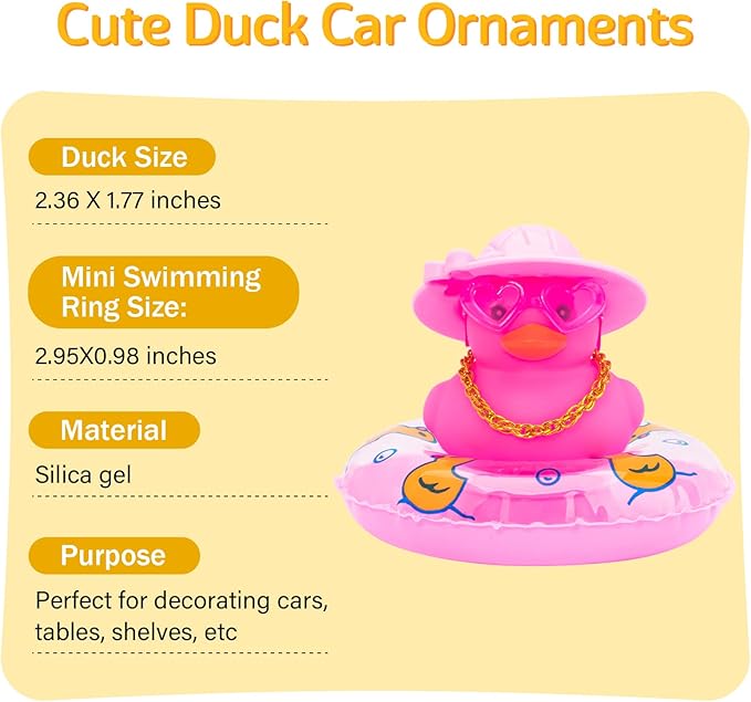 wonuu Car Accessories Rubber Ducks Dashboard Decorations Rubber Duck Pink Accessories Dashboard Duck Car Decorations Car Ducks for Dashboard Car Duck Car Dashboard Decorations, heart-butterfly