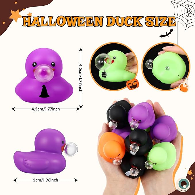 Junkin 50 Pcs Halloween Rubber Ducks Bulk Mini Rubber Ducks Small Duck in Bulk Gift for Halloweens Party Favors Toys (Blow Bubbles Duck)