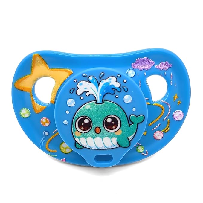 Adult Pacifier and Clip Set - Paci for Anxiety with Case - Whale Soft Silicone Large Nipple for Sleep - Binky for Autism