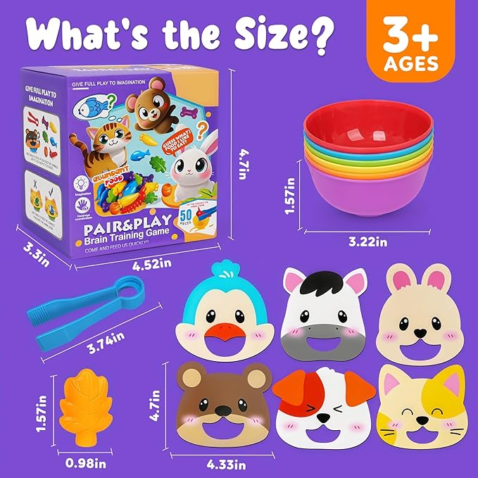 Counting Animals Color Sorting Toys for Toddlers,Montessori Preschool Learning Animals Matching Feeding Sorting Games Christmas Stocking Stuffers Gifts for Boys Girls Ages 3+