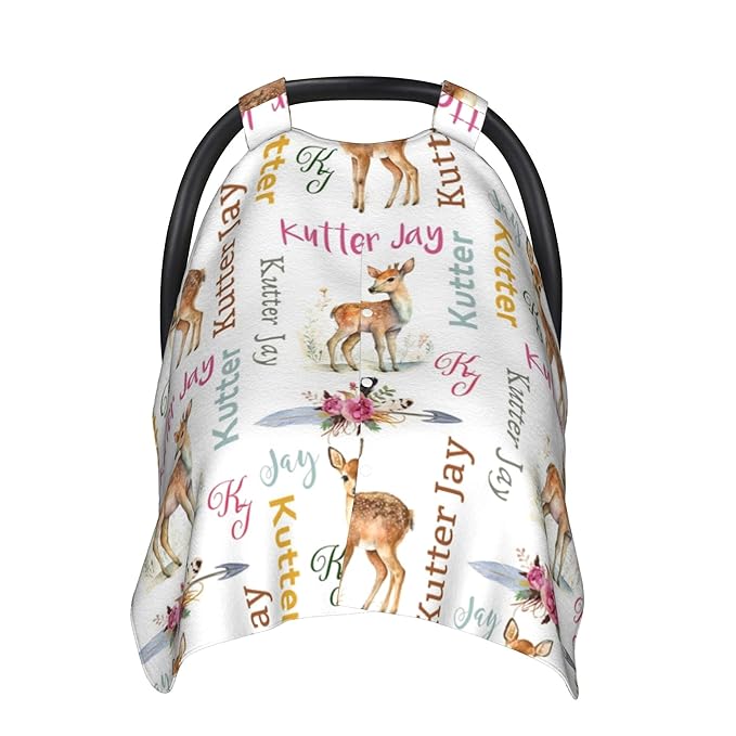 Personalized Winter Carseat Cover for Baby Custom Name Car Seat Canopy for Newborn Baby Boys Girls 2 in 1 Mom Nursing Breastfeeding Covers Deer Minky Baby Carrier Stroller Covers