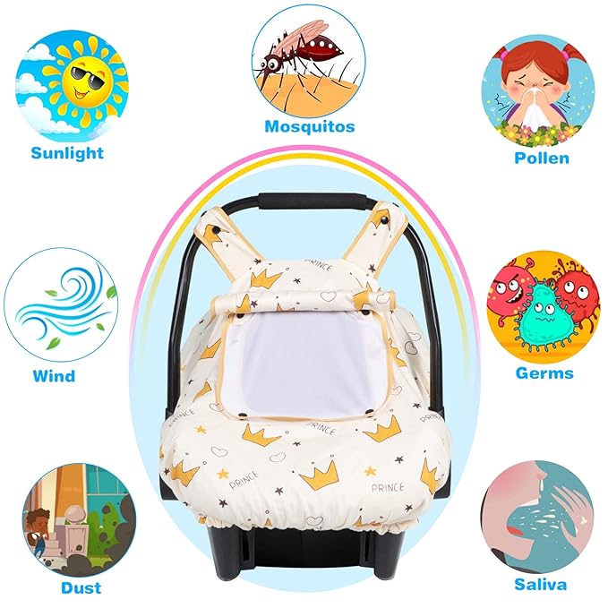 SMTTW Baby Car Seat Cover - Universal Fit, Snug, Breathable, Canopy for Boys/Girls, Ideal for All Seasons (Crown)