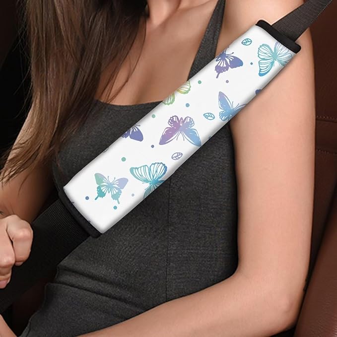Butterfly Seatbelt Cover Purple Strap Padding 4 Piece Women's Car Seat Belt Cover Seat Belt Pads Soft Comfortable Seat Belt Shoulder Belt Cover Car Accessories Decoration