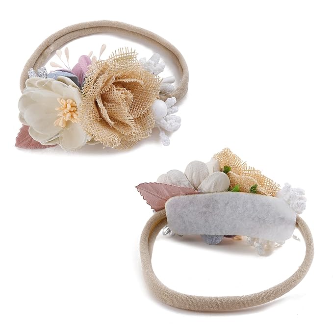 Baby Girl Flower Headband 6 PCS Elastic Hairbands Handmade Nylon Bows Headbands Chic Floral Hair Accessories Kids Gifts for Newborn Infant Toddlers
