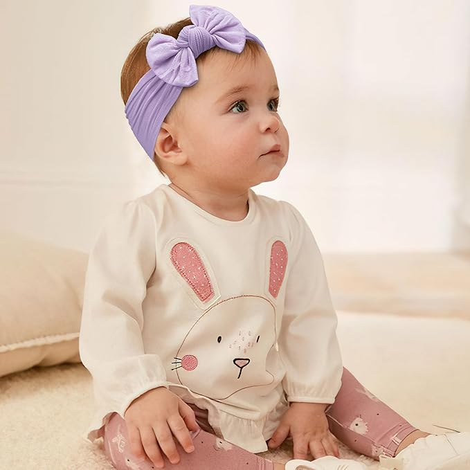 JOYOYO 3 Colors Soft Wide Turban Baby Headbands with 4.5 inches Hair Bow Headbands for Baby Girls Infants Newborn Hair Accessories Toddlers Kids and Children(Pink Purple Purple)