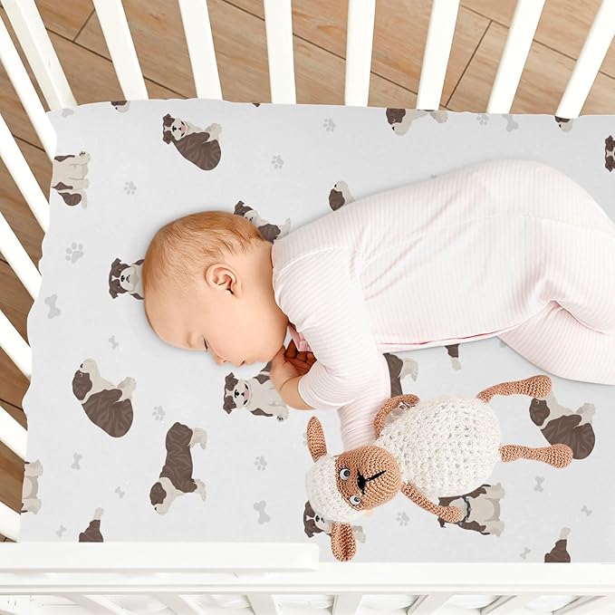 Fitted Crib Sheets English Bulldog Dogs Stretchy Portable Playard Sheets for Baby Toddler, Breathable Soft Mini Crib Mattress 39 x 27 in for Boys and Girls