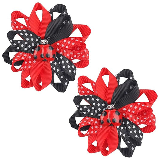 Ladybug Hair Bow Clips Cute Ladybug Hair Bows Hair Barrettes Red Black Polka Dot Bows Hair Pins Animal Lady Bug Hair Accessories for Girls Toddlers Kids Teens Spring Halloween Party Supplies