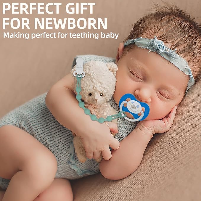 5-Pack Silicone Pacifier Clip, One-Piece Silicone Pacifier Holder Clip for Boys & Baby Girl Binky Clips Rust-Free Holders Unisex Newborns Shower Birthday Gifts (Blue)