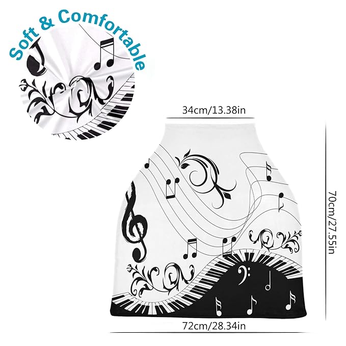 Music Note Piano Keyboard Floral Branch Musical Symbol Stretchy Baby Car Seat Cover Infant Canopy Nursing Covers Breastfeeding Cover Breathable Windproof Winter Scarf for Boys Girls