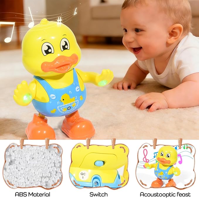 ‌Interactive Dancing Duck Musical Toy for Toddlers, Flashing Lights & Melodies, Baby Musical Easter Duck Toy Dancing Crawling Tummy Time Toys Birthday Easter Gifts