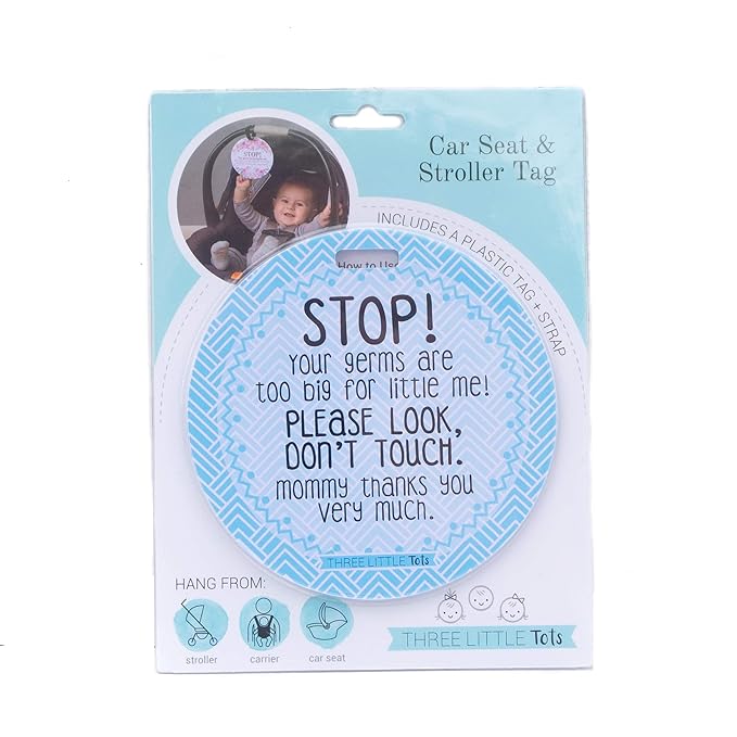 Three Little Tots Two Pack - No Kissing and Blue Mommy No Touching Baby Car Seat and Stroller Signs - CPSIA Safety Tested