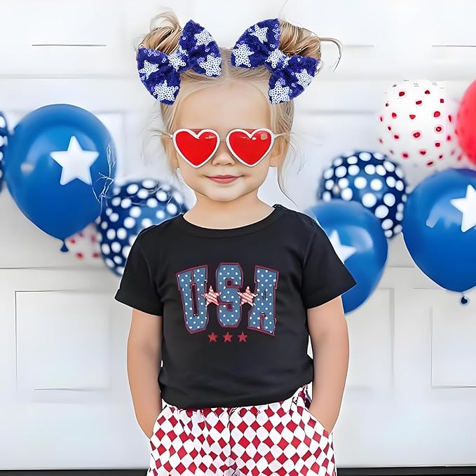 Independence Day Sequin Hair Bows for Girls Star Stripes Sparkly Alligator Clips Red Glitter Hair Accessories for Little Teen Toddler Girls