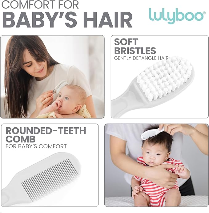 Lulyboo Baby Grooming Kit 14-Piece - Safe, BPA-Free, Certified for Newborns & Toddlers with Comb, Brush, Nail Clippers, Scissors, Nasal Aspirator, Travel Bag - Complete Baby Care Set for Newparents