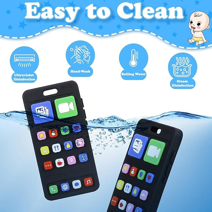 Baby Silicone Teething Toys, Phone Teether Toys for Infants 3-24 Months, Boys Girls Babies Teething Toy, Baby Chew Toy, Freezer BPA Free, 2Pack