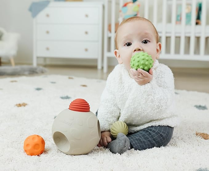 Miniland Sensory Balls, Babies Birth to Toddlers Age 4, Natural Rubber Latex, Soft Teething Toys, Easy Grip Play, Textured, Colors Multi-Sensory Stimulation, Motor Skill Development