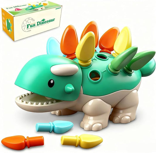 Baby Sensory Toys Toddler Montessori Learning Fine Motor Skills Toy for 6 9 12 18 Month One Year Old Boy Birthday Gift Kid Sorting Stacking Color Recognition Dinosaur Age 1 2 3 4 Educational Toys