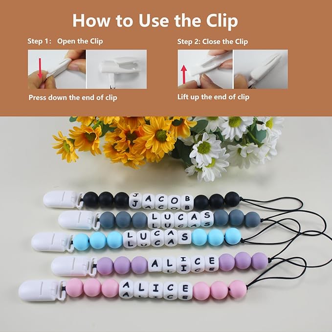 Personalized Pacifier Clip with Name, Customized Pacifier Holder Clip for Baby, Fit All Pacifiers