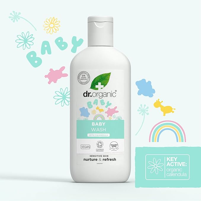 Dr Organic Calendula Baby Wash, Fragrance Free, Gentle Cleansing, Sensitive Skin, Natural, Vegan, Cruelty-Free, Paraben & SLS-Free, Organic, 250ml