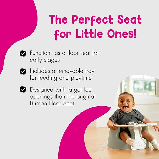 Bumbo Baby Infant Soft Foam Comfortable Support Wide Floor Seat Plus+ with 3 Point Adjustable Harness for Ages 3 to 12 Months, Agave