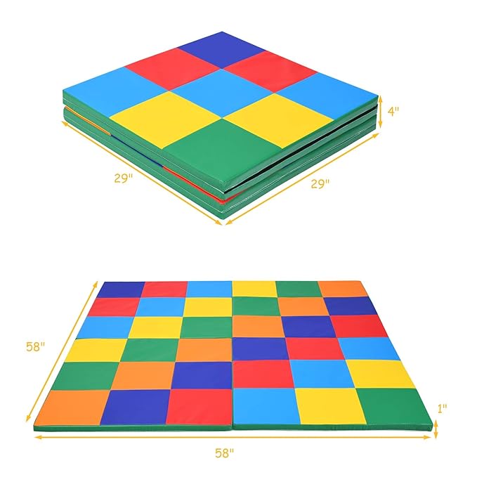 Costzon Toddler Foam Play Mat, Foldable Baby Crawling Mats 58-Inch Square Soft Non Skid Colorful Daycare Floor Mat, Thicken Waterproof Memory Activity Play Mat for Home, School, Kindergarten Nursery