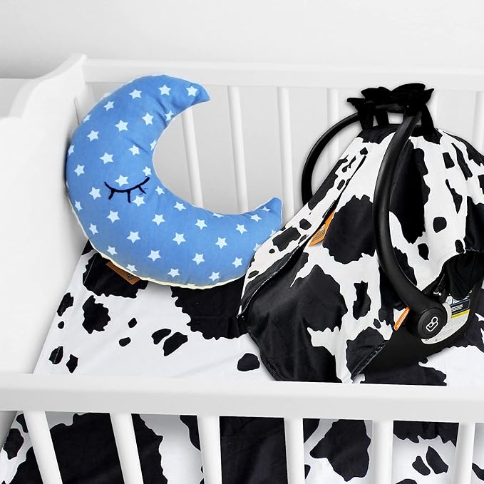 Dear Baby Gear Car Seat Cover for Boys & Girls - Baby Carseat Canopy w/Snap Opening - Infant Seat Cover -Nursing Covers - Newborn Carrier Canopy - 40x30" (Black and White Holstein Cow with Bows)