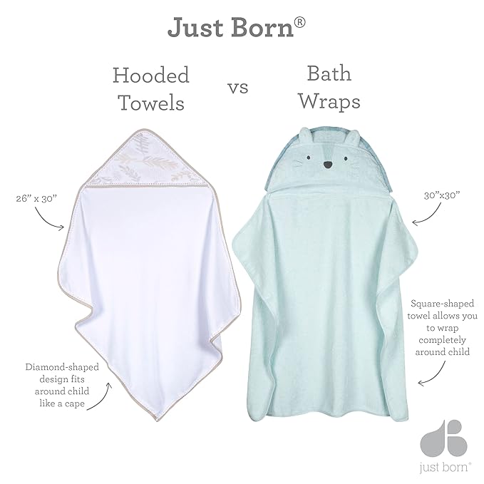 Just Born Boys and Girls Newborn Infant Baby Toddler Hooded Bath Towel, Elephant, One Size