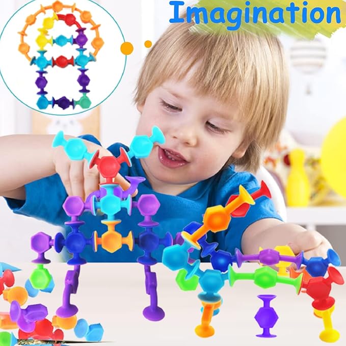 114pcs Suction Cup Bath Toys for Kids, Travel Essentials for Toddlers, Classroom Fidget Sensory Montessori Toy for 2-4, Stocking Stuffers Bathtub Toys for Ages 3-8 Boys Girls Autism