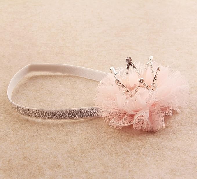 Nishine 1.3"x1.3" Mini Baby Girl Tulle Crown Headband Toddler Princess Crown Tiaras Birthday Photography (Silver, Elastic)