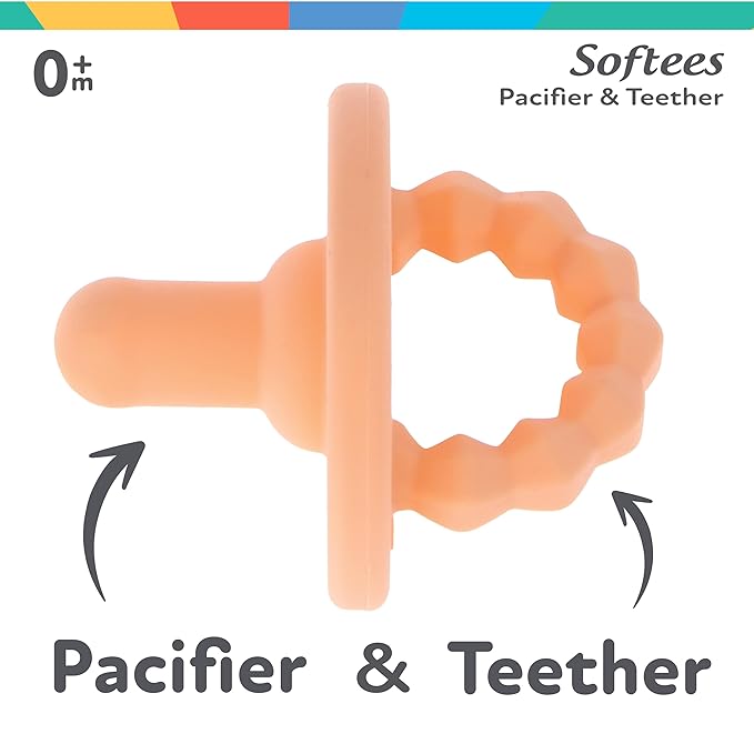 Nuby Silicone Softees Pacifier and Teethers - (5-Pack) Silicone Baby Pacifiers and Teethers - 0+ Months - Assorted Neutral Colors