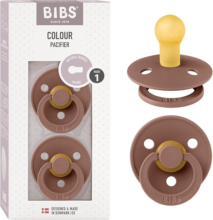 Bibs Pacifiers Color Collection, Set of 2 BPA-Free Latex Pacifiers Made in Europe, Round Nipple Baby Pacifier.