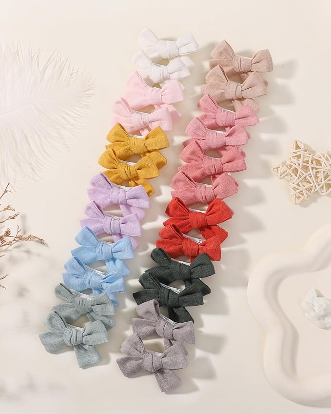 jollybows Mini Lined Hair Clips Bows for Babies, Infants, Toddlers, Girls and Teens - 24pcs 2" Tiny Barrettes