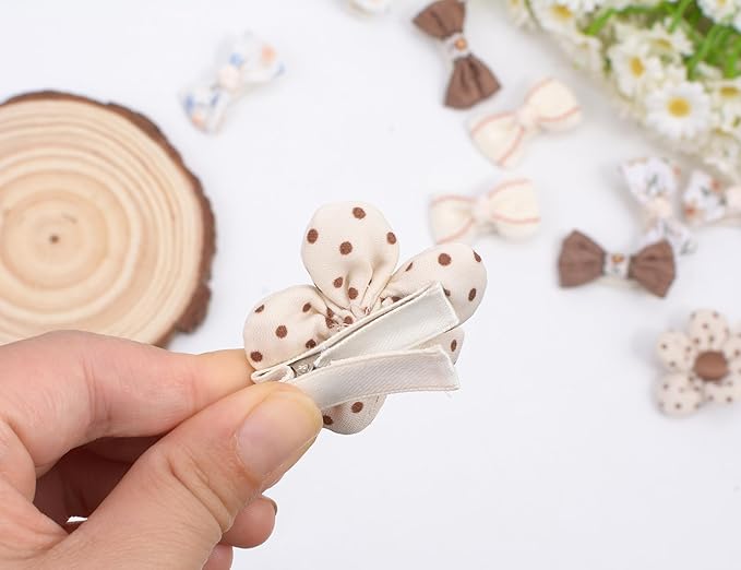 Baby Girls Hair Bow Clips, 10pcs Boutique Cotton Fully Lined Hair Pins, Non Slip Baby Barrettes Accessories for Infants Toddlers Fine Hair by BIANHUAN (Set-E)