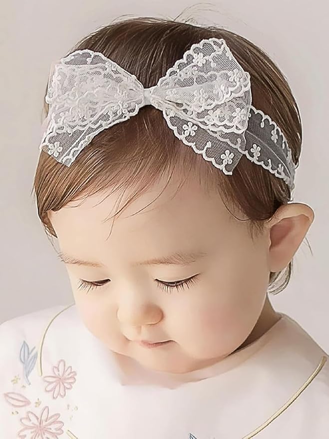 Baby Girls Cute Lace Bow Headband Soft Cotton Elastic Hair Accessories for Toddlers Newborns Ideal for Birthdays Baby Shower Photoshoots Special Occasions