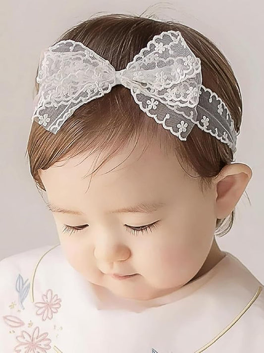 Baby Girls Cute Lace Bow Headband Soft Cotton Elastic Hair Accessories for Toddlers Newborns Ideal for Birthdays Baby Shower Photoshoots Special Occasions