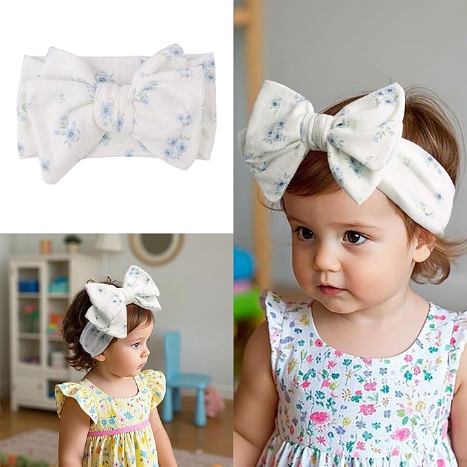 LemonSpace Handmade baby bow with Knotted Double Bows Stretchy Soft Cotton Infant Headwrap Comfortable Hair Accessories for Newborn,Toddler,Kids Ideal Gift for Baby Shower,Holidays
