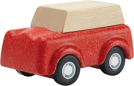 PlanToys® Red SUV Wooden Montessori Vehicle Toy | Early Movement, Imagination and Practical Life Exploration | Eco Friendly Car for Indoor and Outdoor Play