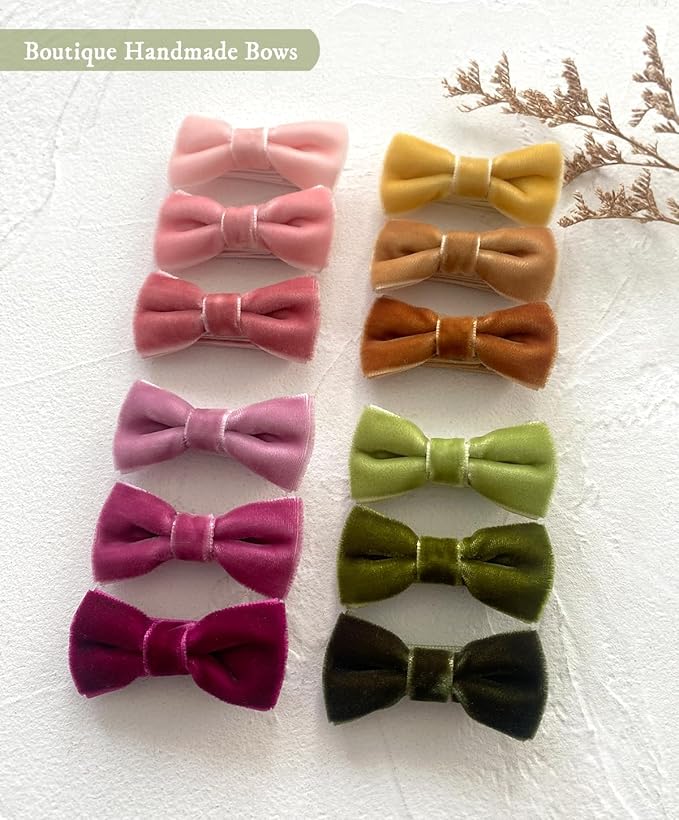 Velvet Baby Hair Clips, 20pcs Boutique Mini Bows Barrettes, Fully Lined Hair Pins Accessories for Infant Toddler Baby Girl's Fine Hair by Cherssy