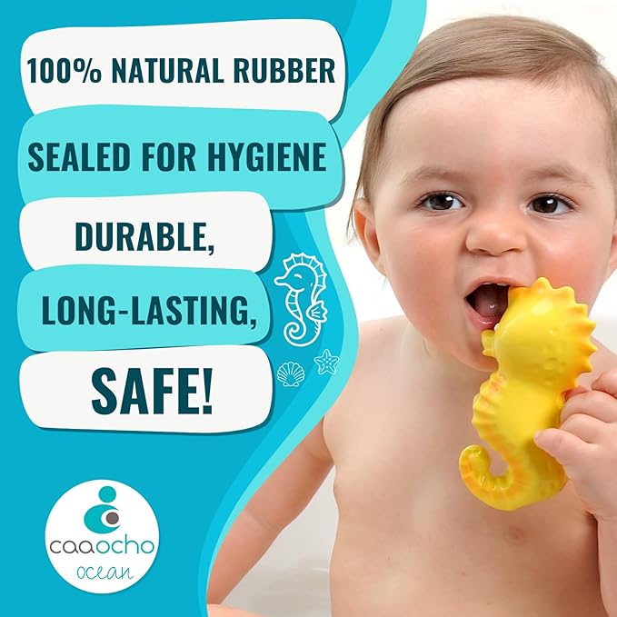 caaocho Pure Natural Rubber Bath Toy - Nalu The Seahorse - Hole Free Bath Toys, BPA Free Bath Toys for Infants, Without Holes Sealed Natural Rubber Baby Toy
