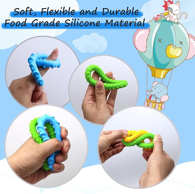 Flyaway Fidget Bracelet for Kids 4 Pack, Chew Bracelet for Sensory Kids Toddler with Autism ADHD Anxiety Texture Silicone, Oral Motor Aids Sensory Chew Toys for Children Adults Chewing Fidgeting