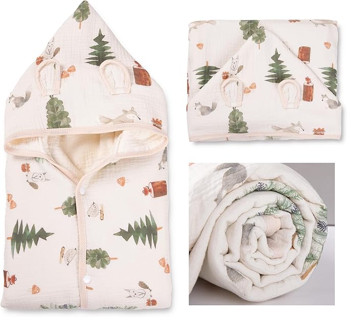 Toddler Bath Towel - Soft Muslin Baby Towel with Hood 25x51 Inches - Absorbent Hooded Bath Towel for Infant & Toddler 0-4 Years - Cute Animal Beach Towel (Forest Squirrel)