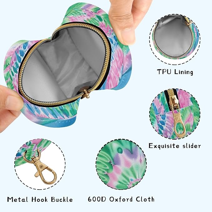 Pacifier Holder with Clip Pacifier Case for Diaper Bag Round Baby Pacifier Pouch Box Bag Portable Tie Dye Blue Green Pink