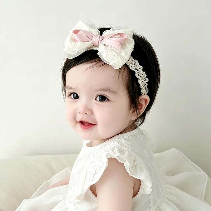Baby Girls Hairbands Bow Lace Headband Handmade Soft Stretchy Pink Bowknot Hairbands Newborn Hairband with Bows Elastic Hair Bands for Kids Infant(Fans with Bows