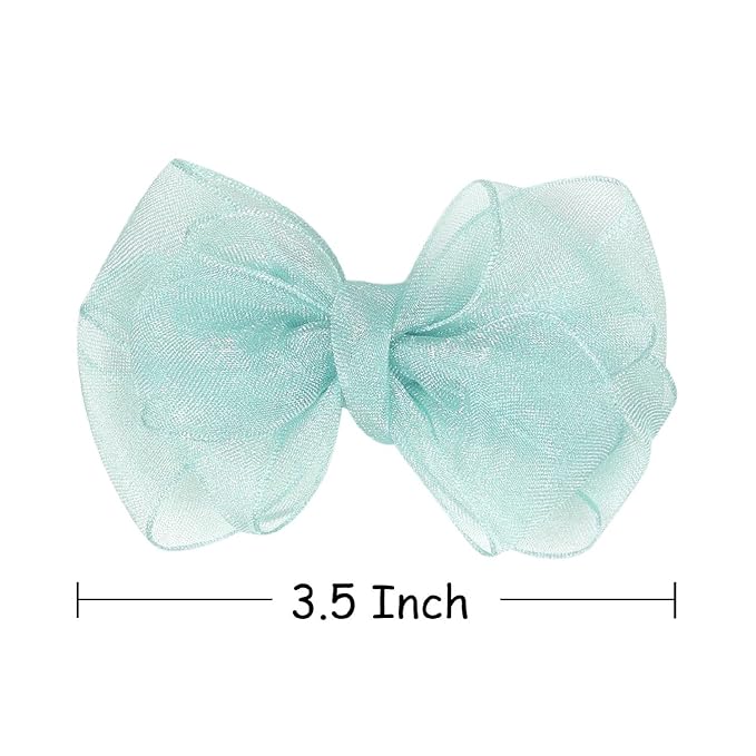 3.5-Inch Organza Hair Bows for Girls - Elegant Sheer Ribbon Alligator Clips for Toddlers, Kids, and Teens - Pack of 2, Green